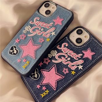 Amazon.co.jp: デニム 刺繍 星柄 スマホケース iPhone13 iphone